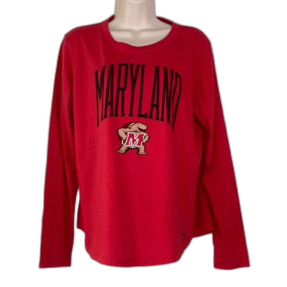 UNDER ARMOUR Maryland Terrapins Red Performance Long Sleeve Shirt Womens Large